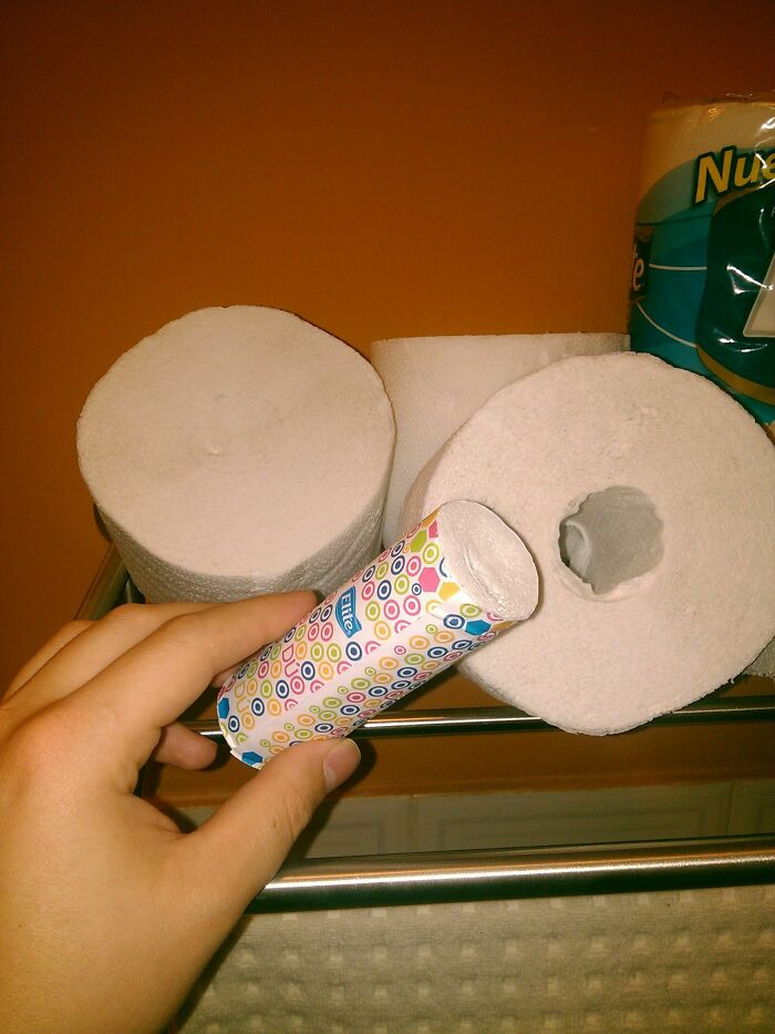 Toilet Paper with Tiny Roll Inside for On-the-Go Emergencies