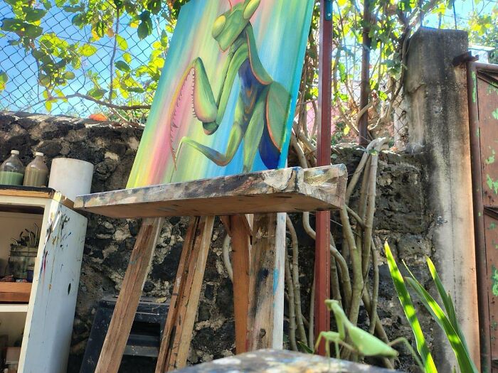 Painted a Praying Mantis, and Then One Climbed Onto My Painting – Mind Blown!