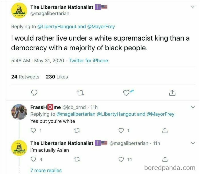 Asian Libertarian Would Rather Live Under A White Supremacist Monarchy Than A Black Majority Democracy