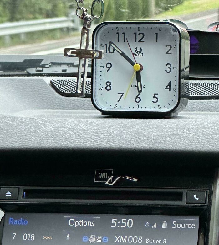 Dad’s Truck Has Both Analog & Digital Clocks. Retro Meets Modern!