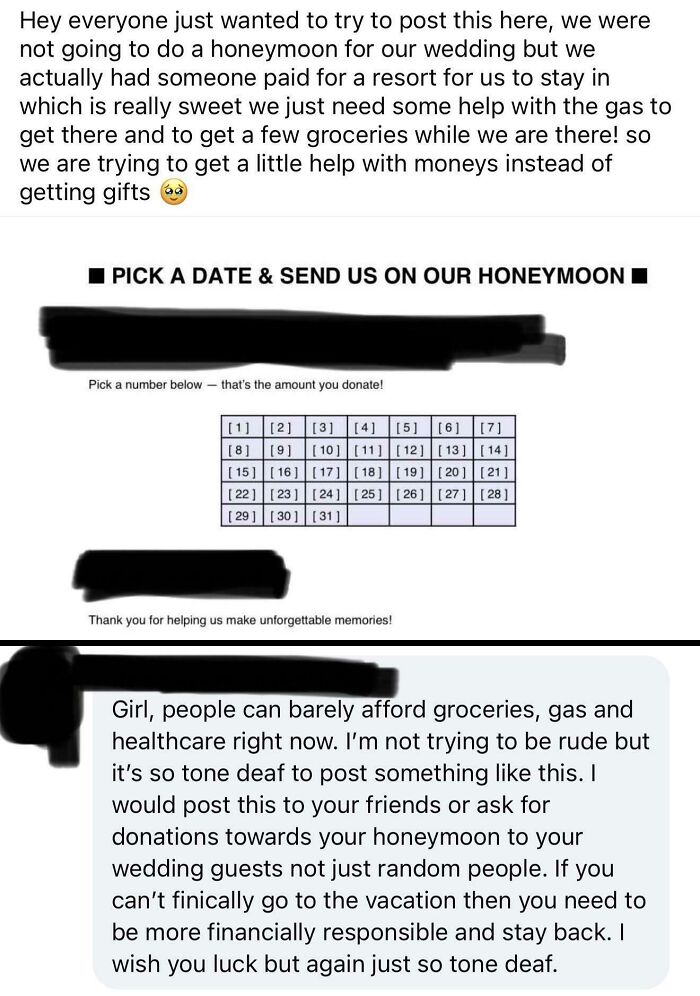 Bride Begs for Donations in Town Group (Yeah, Really)