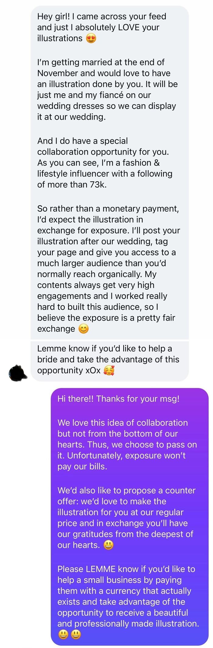 Influencer Bride Thinks She Deserves Free Art—Hold My Bouquet