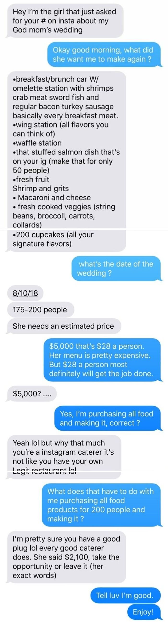 Bride Lowballs Wedding Caterer - 'Surely This Price Is Fine'?