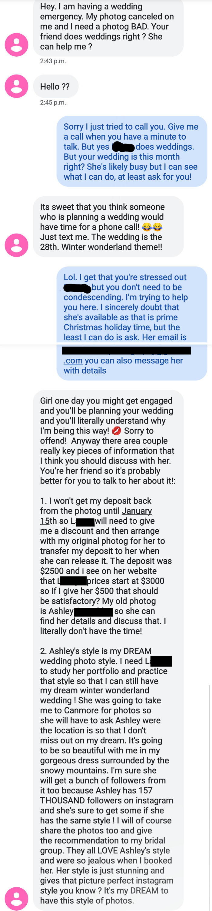 Bride Wants Photographer to Copy Another’s Style & Discount Last-Minute Gig