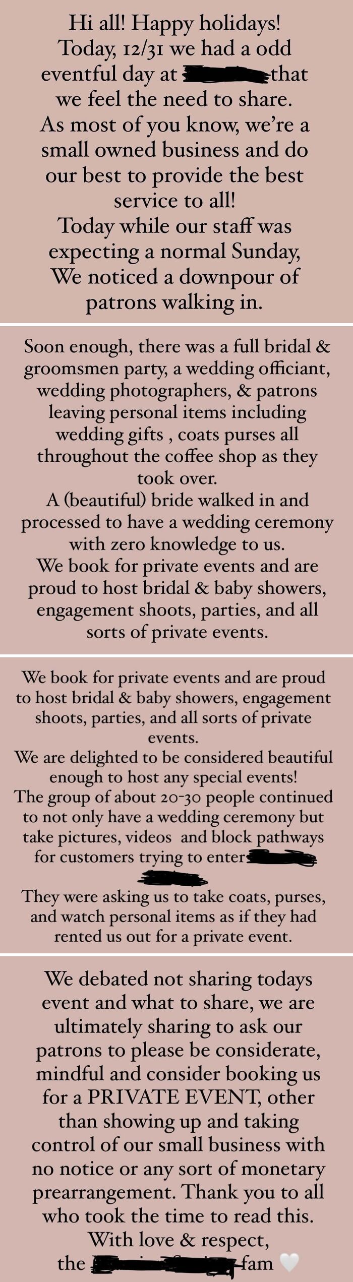 Wedding Takes Over Café for Ceremony & Photos—Without Paying First!