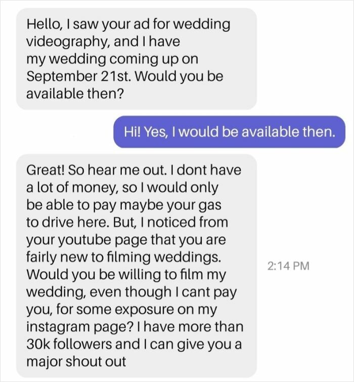 Wedding Videographer Side Hustle Finally Brings Crazy Client