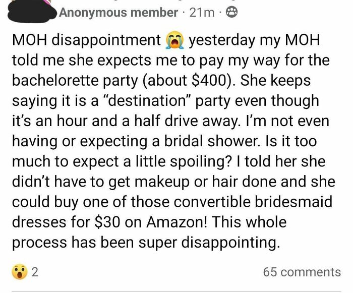 Bride Covers Nothing For Bridal Party but Upset They Don’t Cover Her Bachelorette