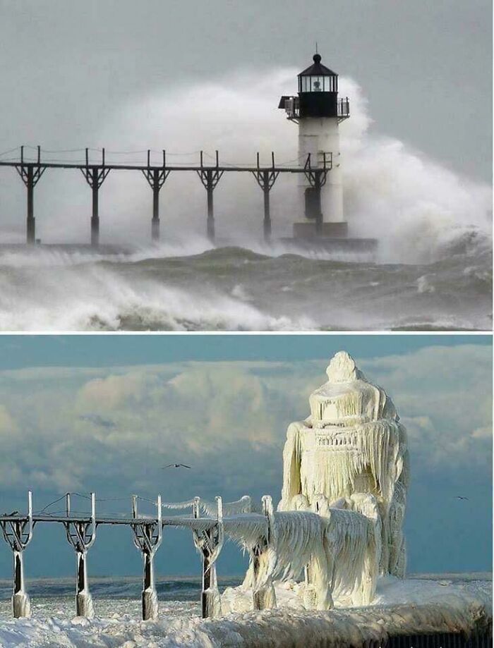 Michigan Lighthouse: Ice Storm Makeover