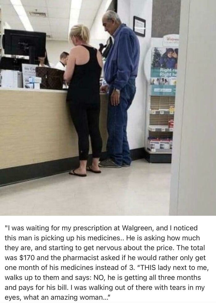 Old man can’t pay $170 for meds, a stranger steps in. Sweet but sad.