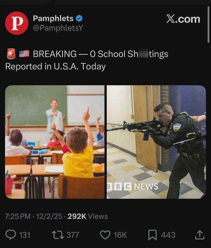 "Zero school shootings today in the USA"... Really?