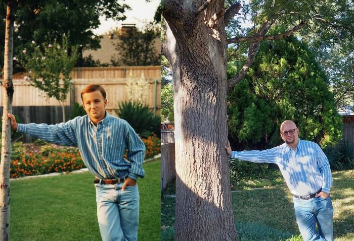 Me in My Parent's Backyard: Year One vs Nearly 30 Years Later