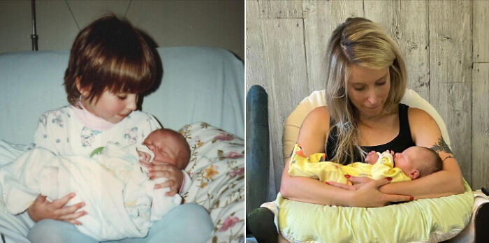 Me Holding Brother in 1990 vs Holding His Son in 2022