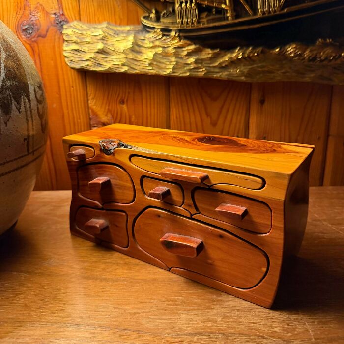Snagged a Wooden Jewelry Box With a Hidden Drawer Inside Another Drawer—Spy Level!
