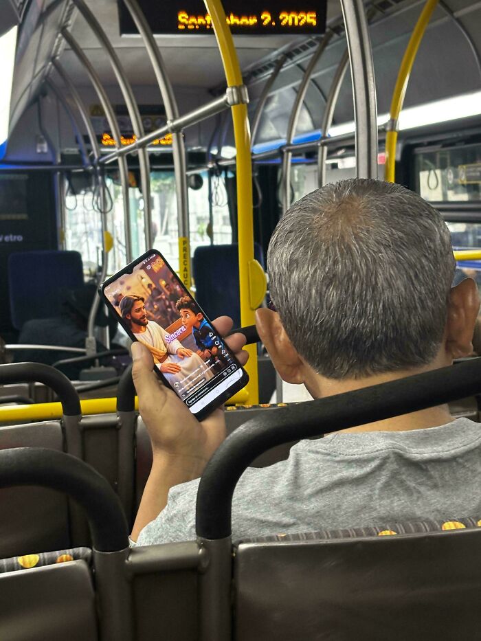 Watching AI Videos At Full Blast On The Bus