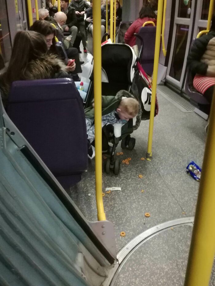 Toddler Tosses Food All Over the Bus — Moms Just Watch