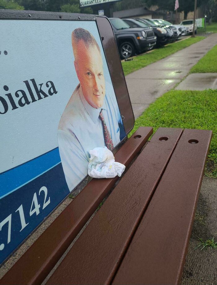 Somebody Left a Dirty Diaper on the Bus Bench
