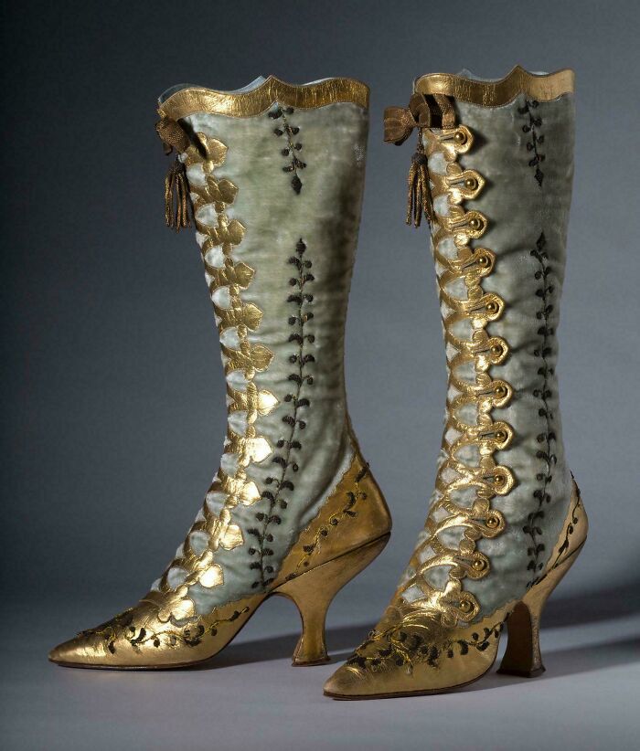 Victorian Leather and Velvet Boots from 1890s Sweden or Germany