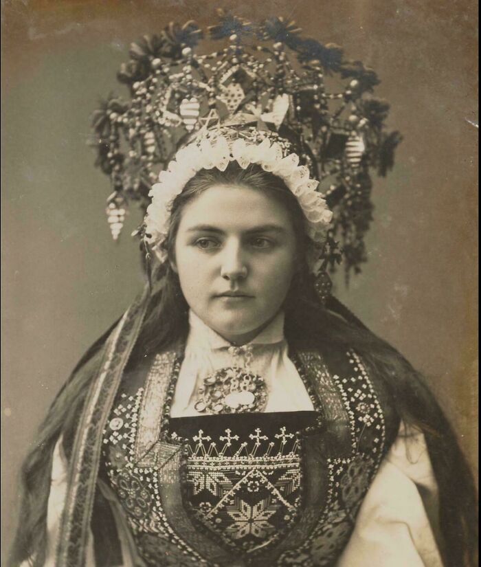 Norwegian Bride Wearing Her Traditional Wedding Garb, Circa 1897
