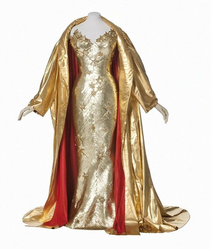 Sparkling Evening Tulle Dress With Rhinestones & Metallic Cape By Pierre Balmain, 1952