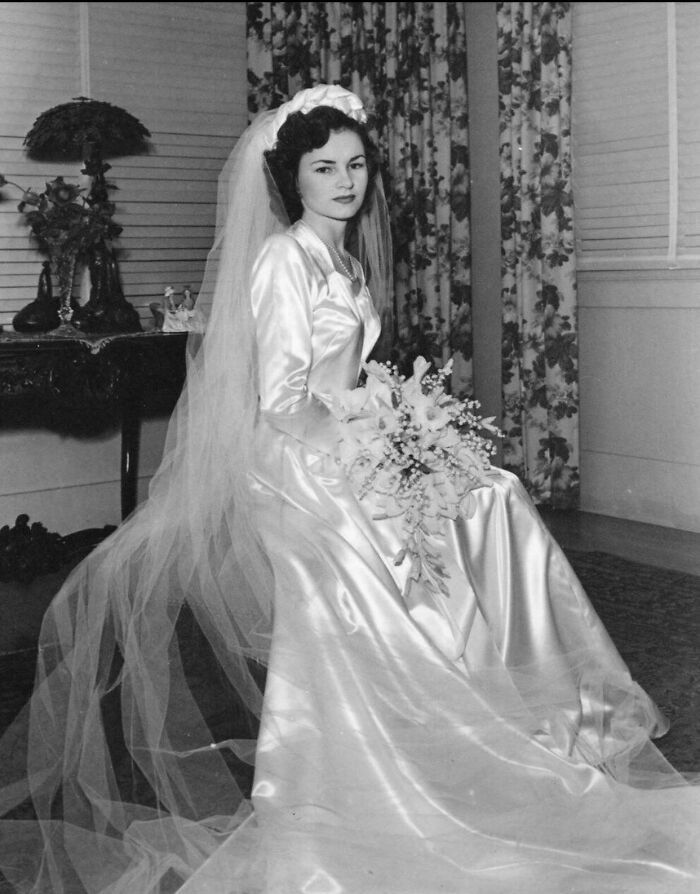 My Mother’s Stunning White Satin Wedding Gown From 1947