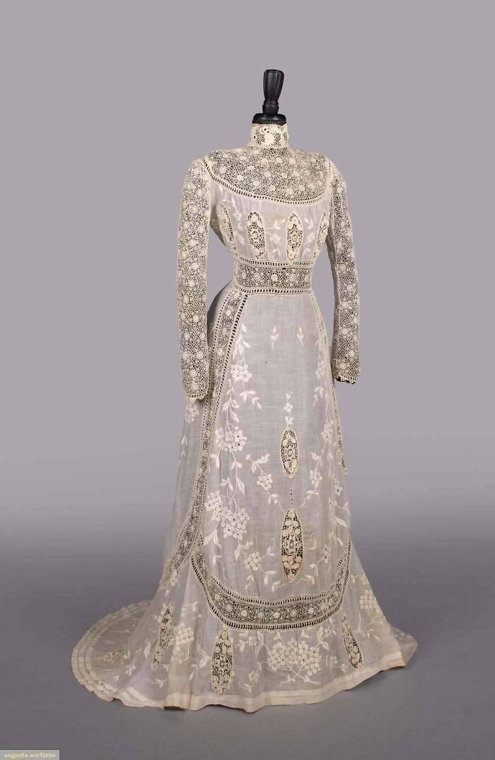 1908 Irish Crochet & Hand-Embroidered Lingerie Gown