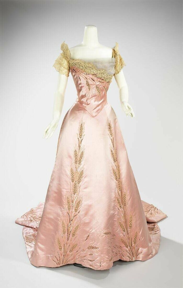 Pink Silk Ball Gown With Rhinestones By House Of Worth, Circa 1900