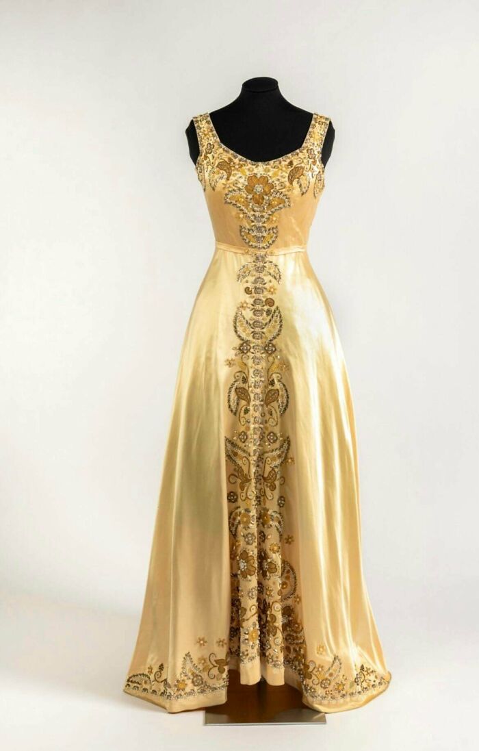 Glamorous Champagne-Colored Evening Dress By Norman Hartnell, 1950s