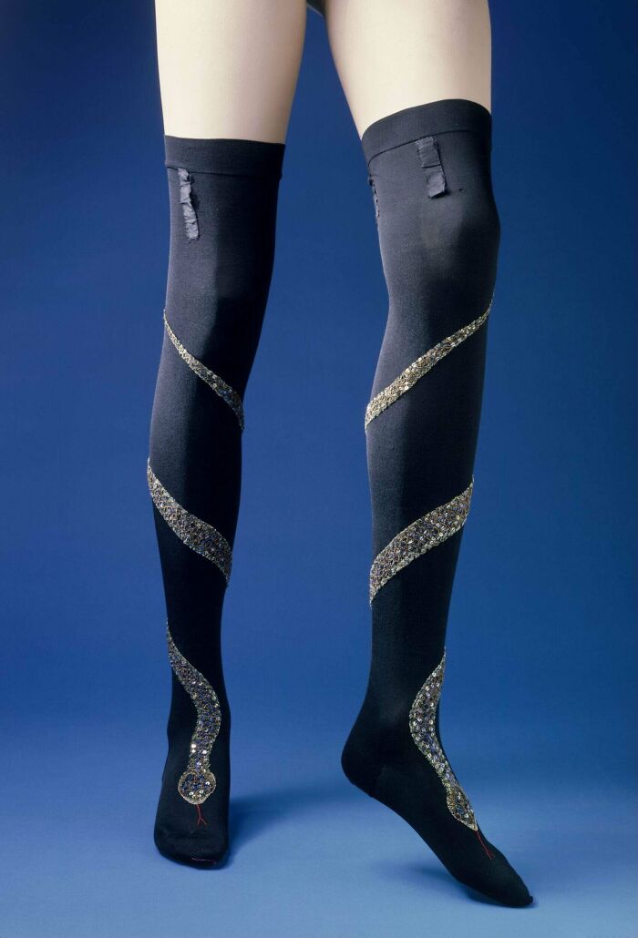 Two Pairs Of Silk Stockings With SEQUINED Snake Designs, C. 1900
