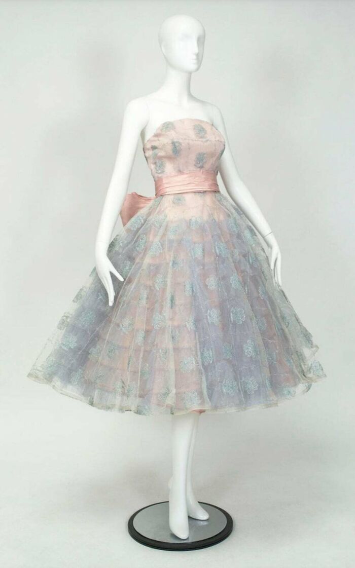 1950s Taffeta & Tulle Pink & Blue Strapless Party Dress By Will Steinman
