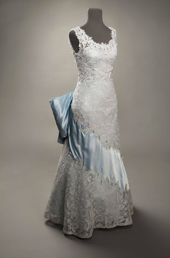 1966 Blue Satin & Lace Gown Made For Pianist Elizabeth Mance By Ann Lowe