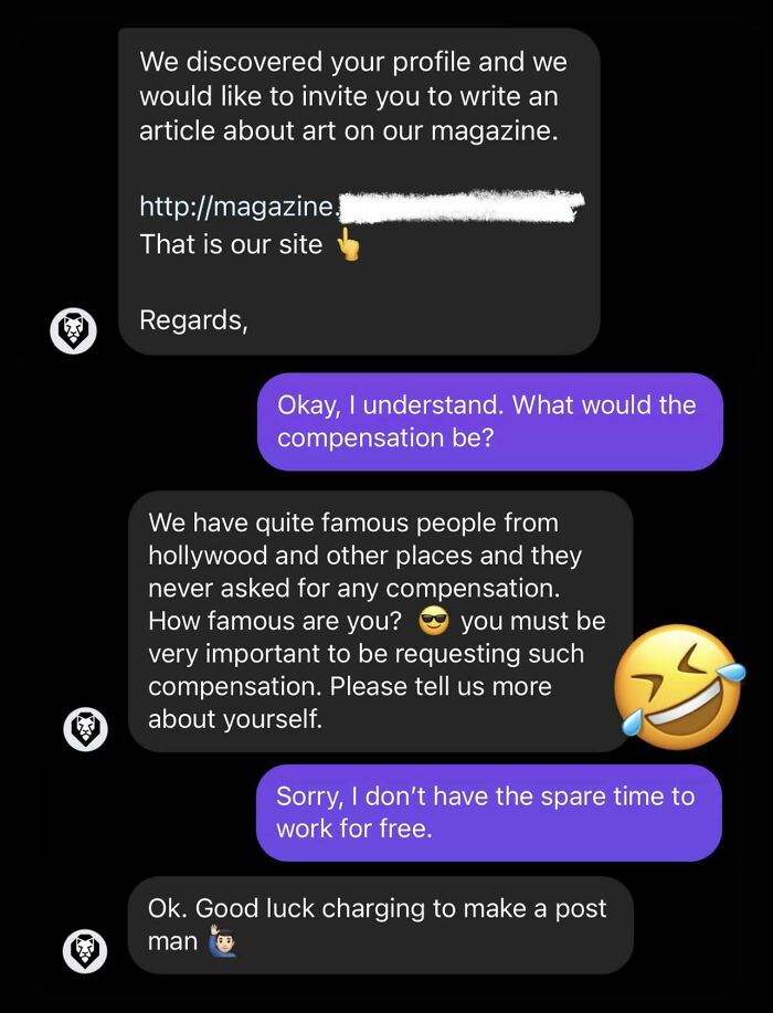 Asked To Write For A Magazine, Got This Pay Reply
