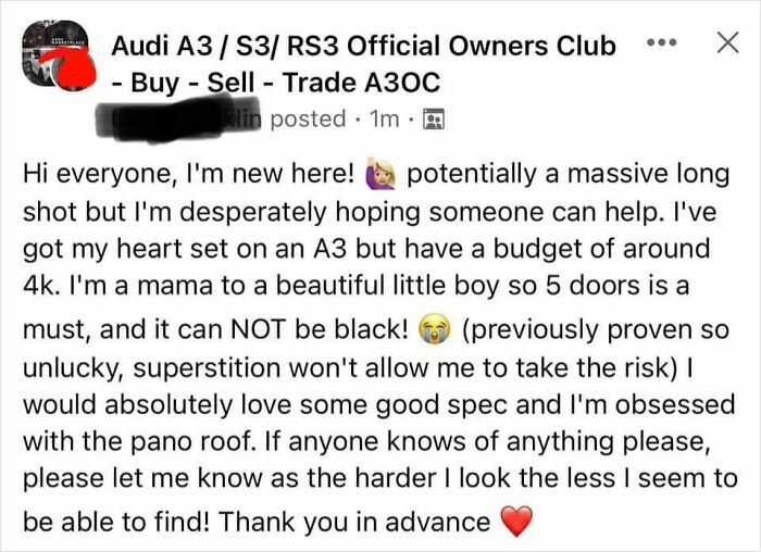Mom Needs Fancy Audi For $4,000 - But No Black Cars