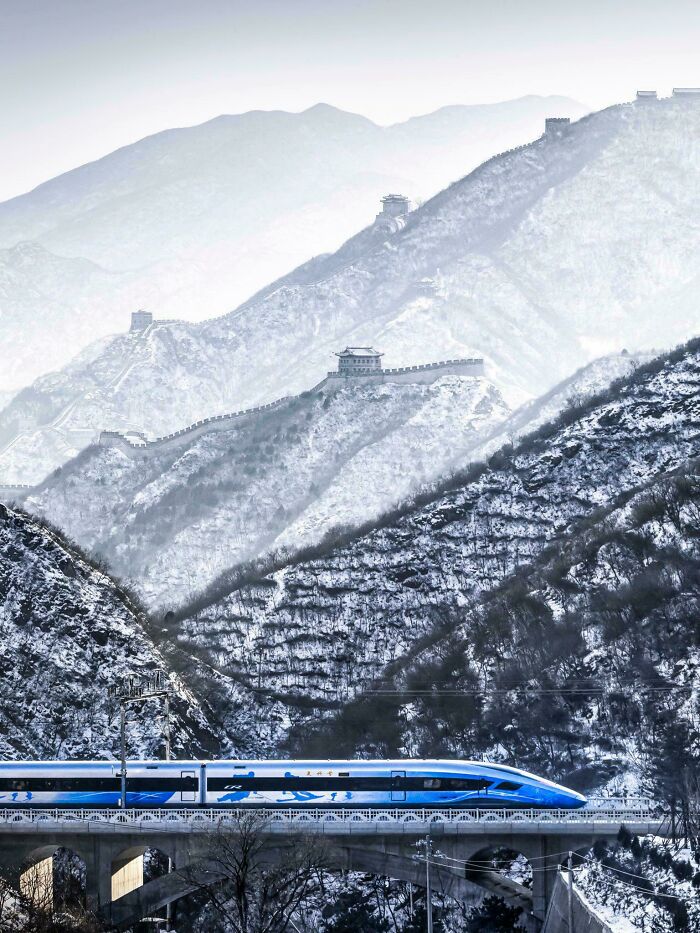 High-Speed Rail Zooming Past The Great Wall (Yep, The Great Wall)