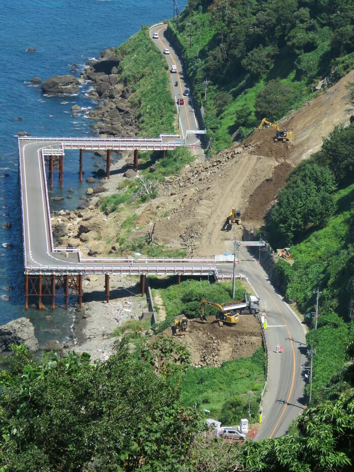 A Temporary Road Built Around A Landslide In Japan — Genius!