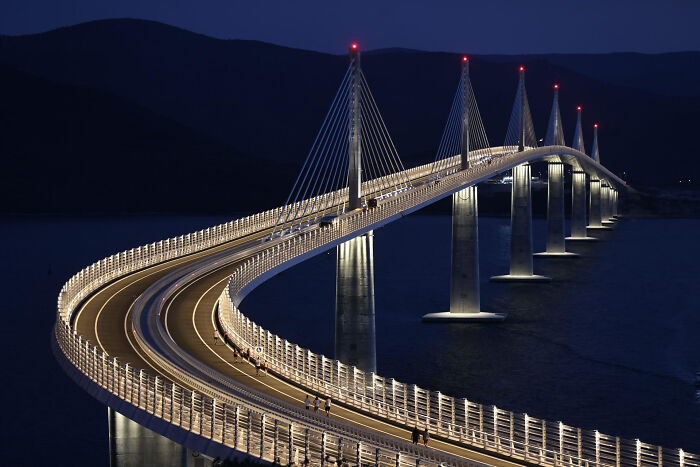 Peljesac Bridge In Croatia Lighting Up The Night Before The Big Day