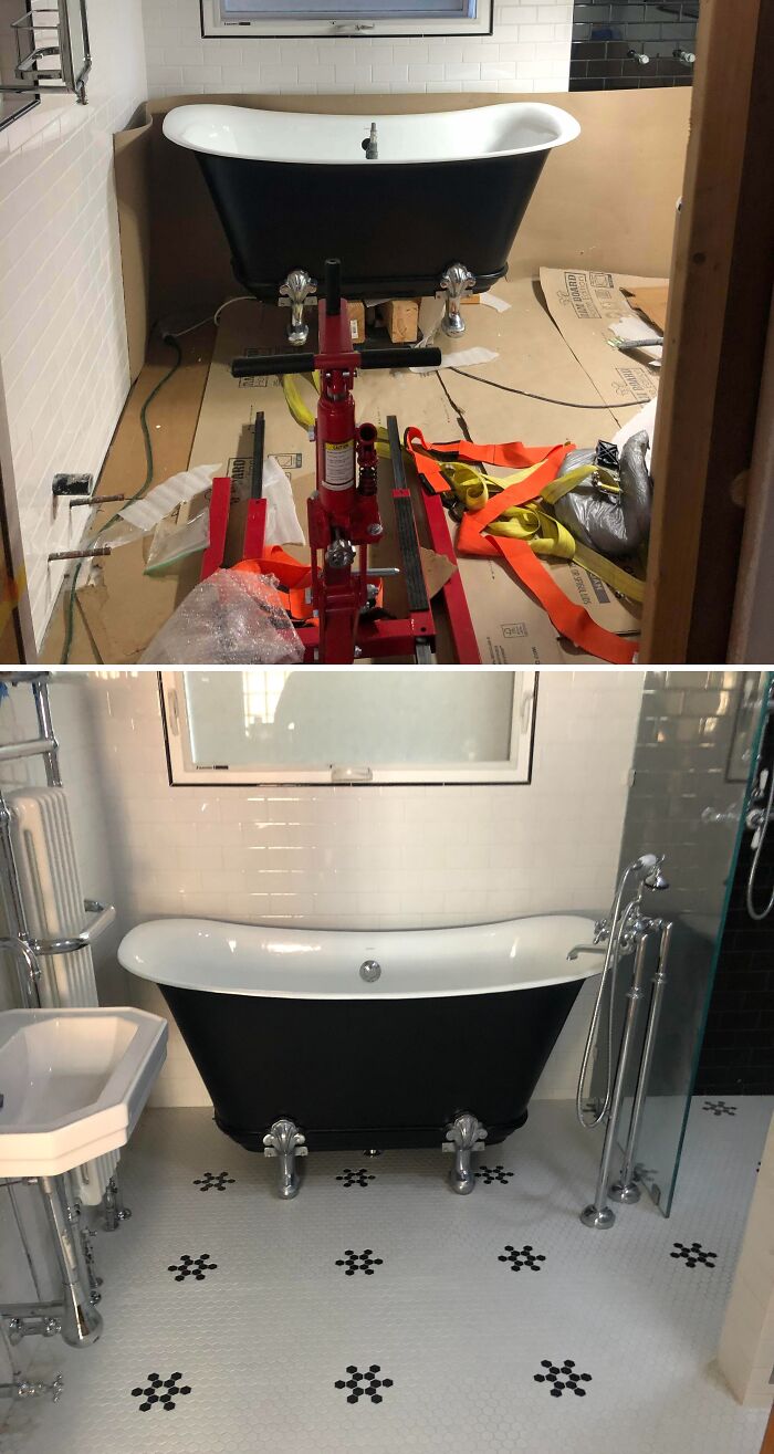 Using a Motorcycle Lift to Move a Tub? Genius-Level Hack