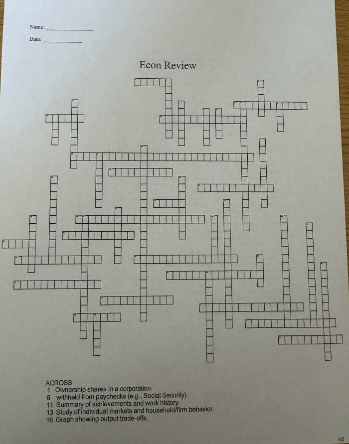 Teacher Gave An 88-Word Graded Crossword The Week Of Finals