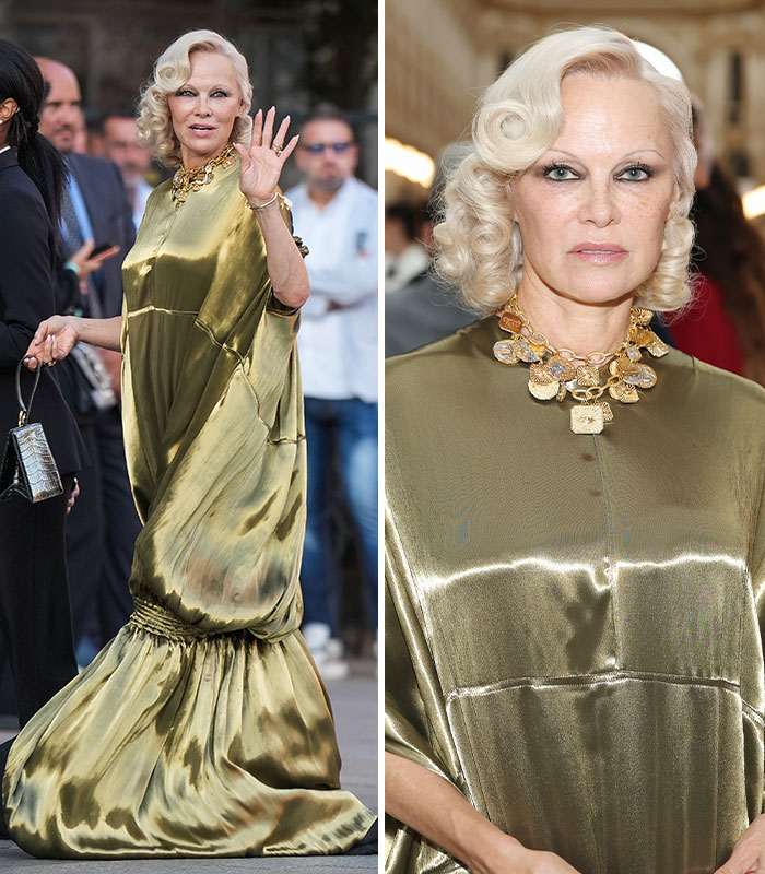 Pamela Anderson’s Golden Dress Took More Heat for Her Makeup Than the Outfit