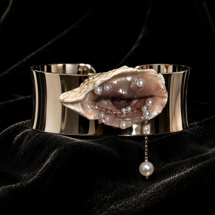 Gilded Oyster Eye Cuff Bracelet